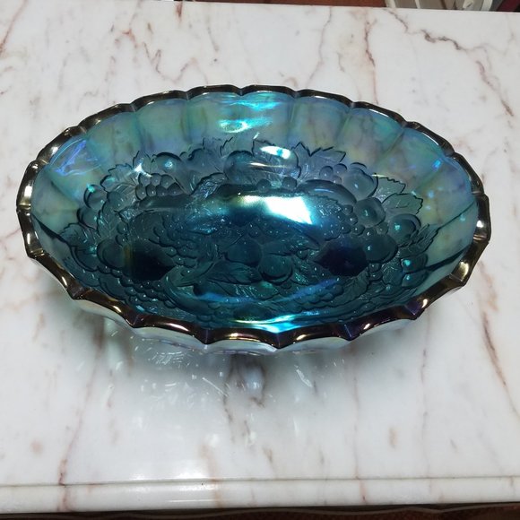 Garland Iridescent Harvest Carnival Blue Carnival Footed Centerpiece Fruit Bowl - Picture 3 of 7